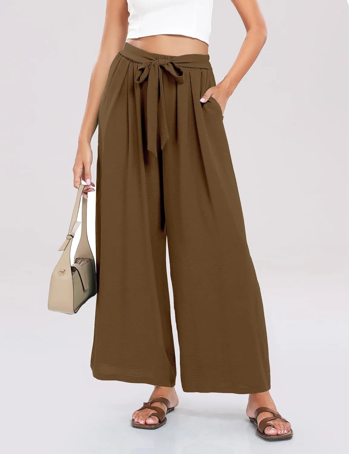 Summe Wide Leg Dress Pants for Women High Waisted Palazzo Casual Work Pants Beach Trousers with Pocket