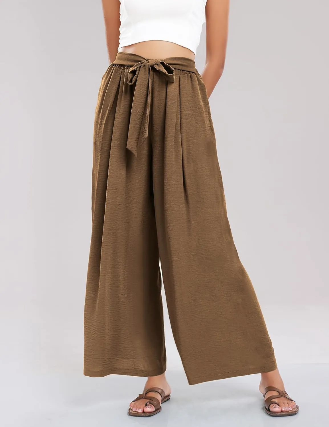 Summe Wide Leg Dress Pants for Women High Waisted Palazzo Casual Work Pants Beach Trousers with Pocket