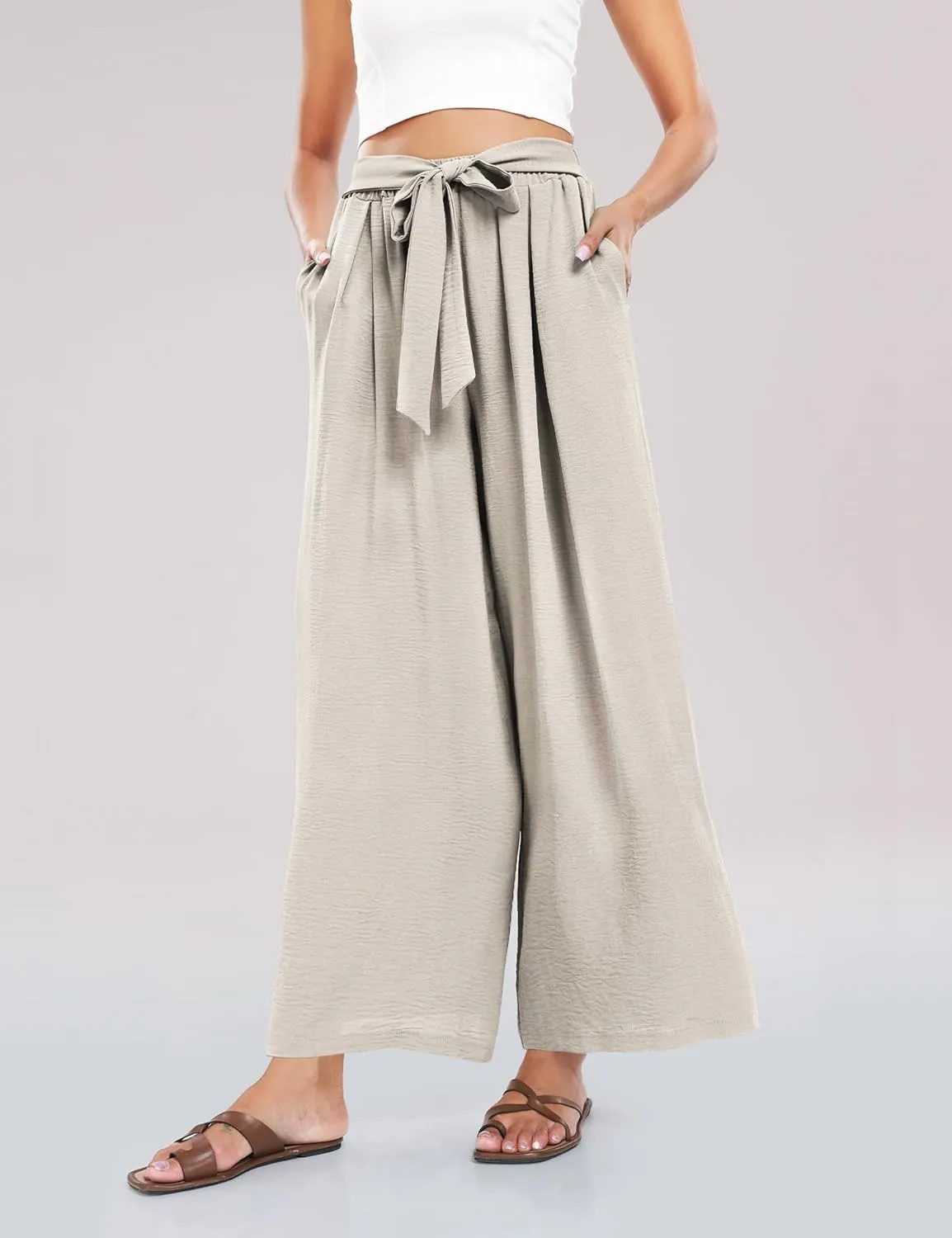 Summe Wide Leg Dress Pants for Women High Waisted Palazzo Casual Work Pants Beach Trousers with Pocket