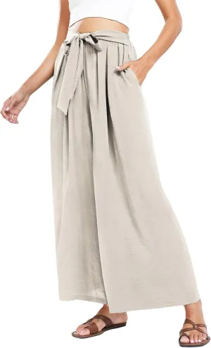Summe Wide Leg Dress Pants for Women High Waisted Palazzo Casual Work Pants Beach Trousers with Pocket