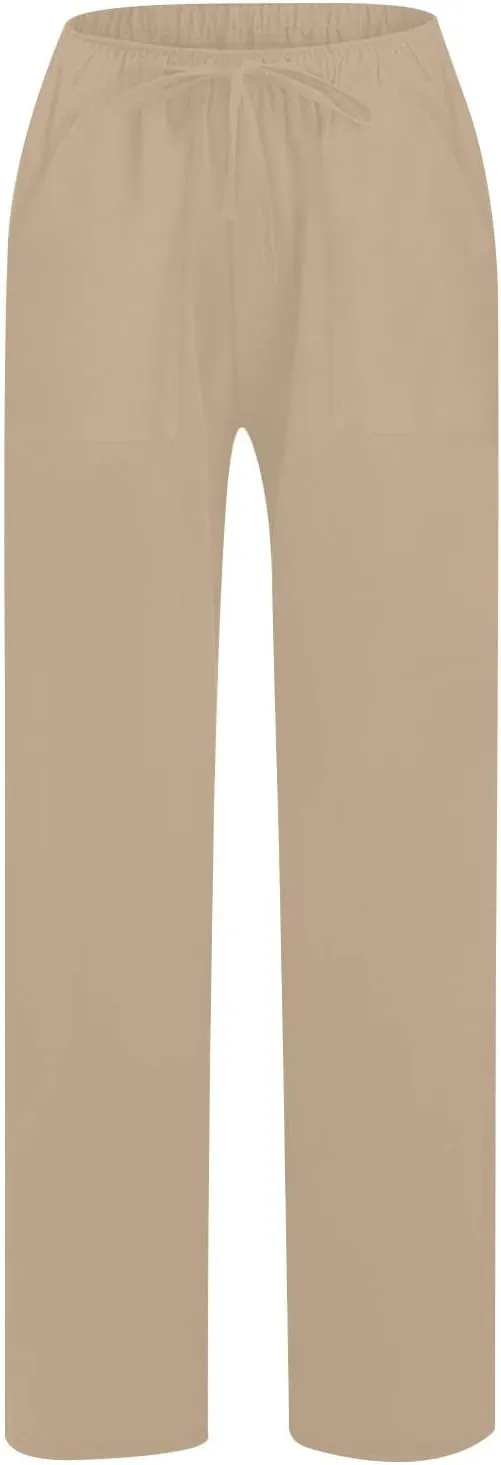 Summer Linen Pants for Women Trendy 2025 High Waisted Drawstring Lounge Trousers Flowy Boho Beach Pant Vacation Outfits