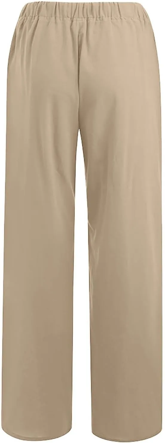 Summer Linen Pants for Women Trendy 2025 High Waisted Drawstring Lounge Trousers Flowy Boho Beach Pant Vacation Outfits