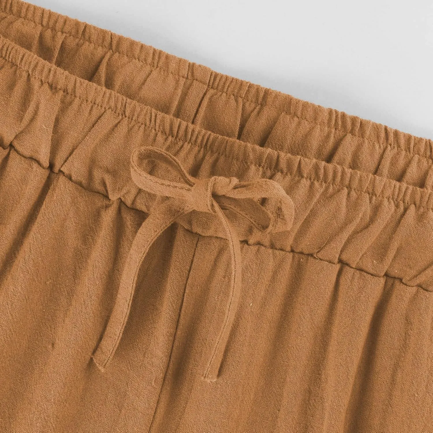 Summer Linen Wide Leg Pants for Women Casual High Waisted Palazzo Pants Loose Lightweight Beach Pants with Pockets