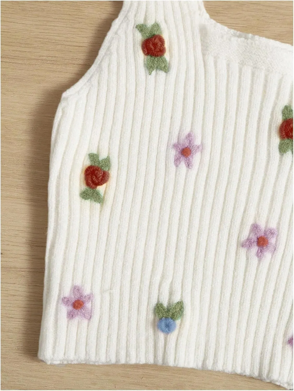 SweatyRocks Women's Sleeveless Ribbed Knit Vest Top Scoop Neck Floral Slim Fit Crop Tank Tops