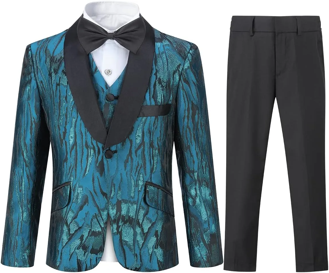 SWOTGdoby Boys Dress Suits 3 Piece Slim Fit Kids Tuxedo Suits for Boys Formal Blazer Jacket Pants Vest Wedding Party Prom