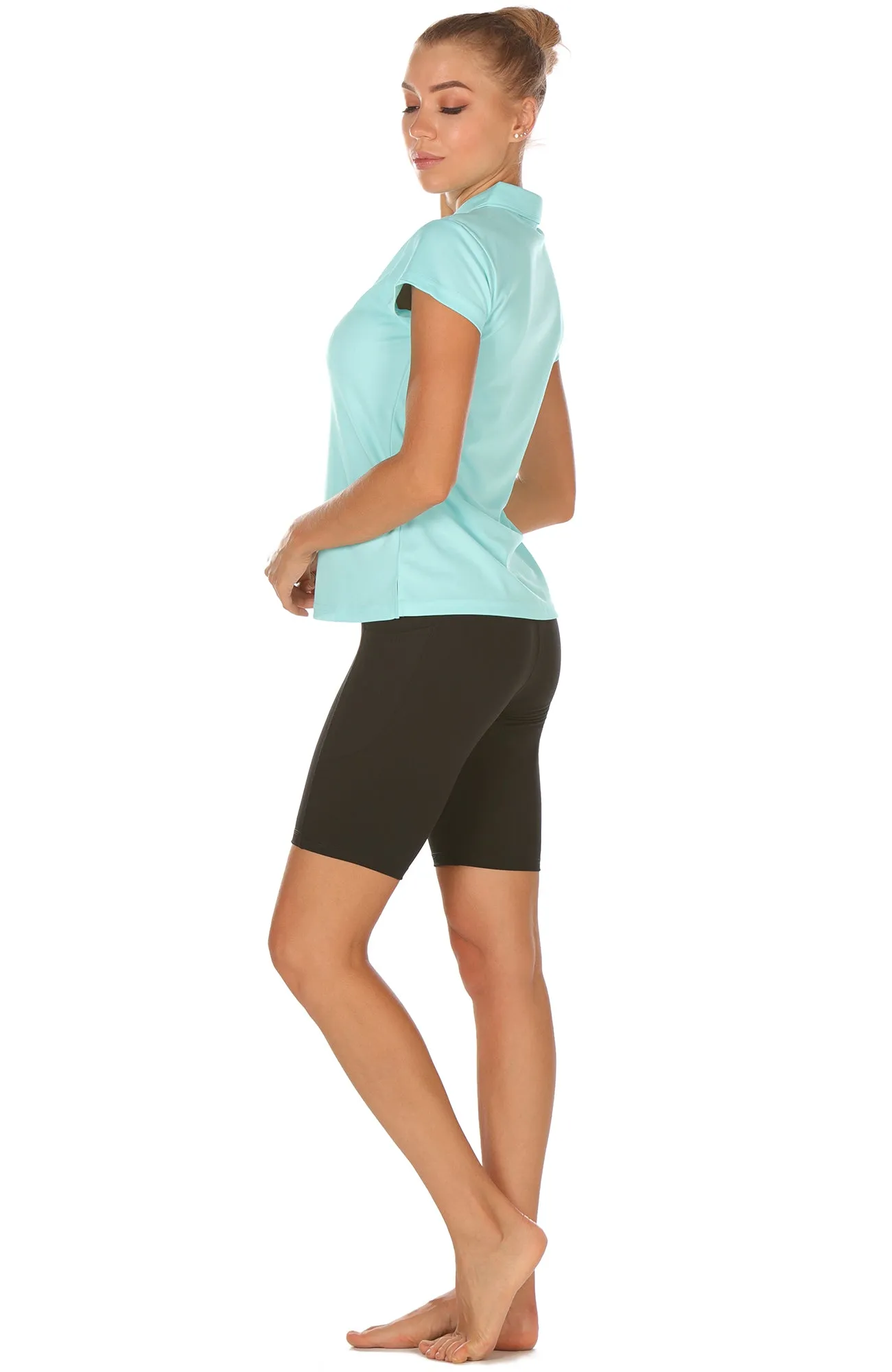 T28 icyzone Women's Athletic Golf Polo Shirts Stretch Pique Short Sleeve Tops