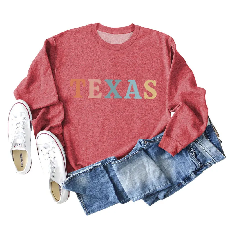 TEXAS Letter Printing Fashionable Autumn Winter Round Neck Long Sleeve Loose Oversize Sweater