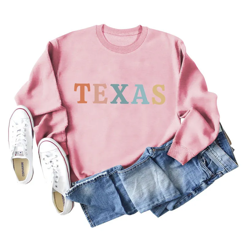 TEXAS Letter Printing Fashionable Autumn Winter Round Neck Long Sleeve Loose Oversize Sweater