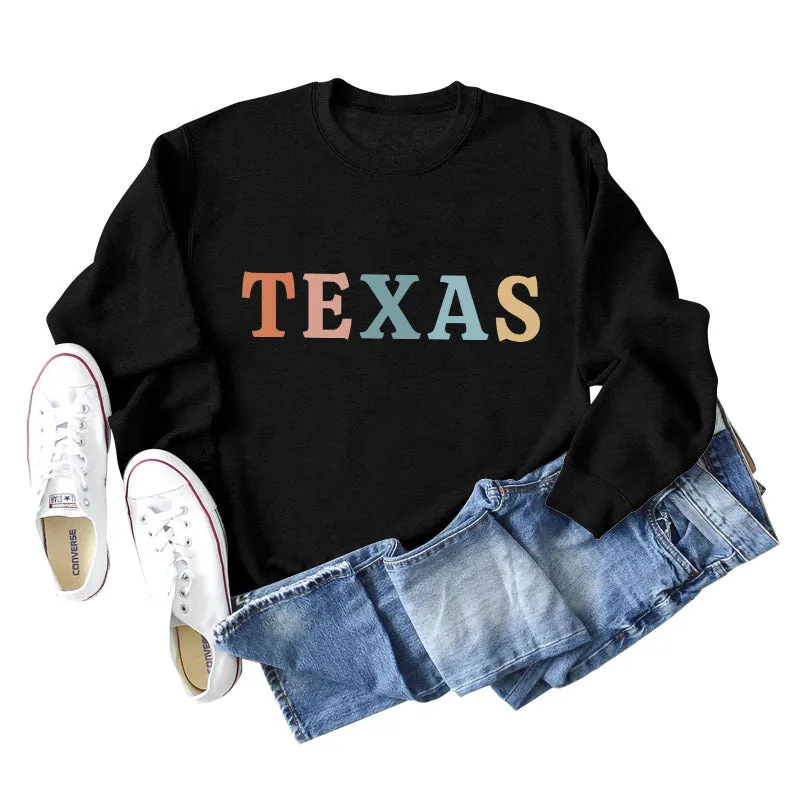 TEXAS Letter Printing Fashionable Autumn Winter Round Neck Long Sleeve Loose Oversize Sweater
