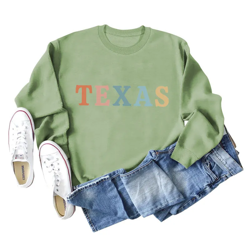 TEXAS Letter Printing Fashionable Autumn Winter Round Neck Long Sleeve Loose Oversize Sweater
