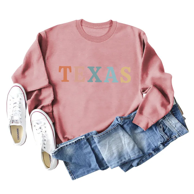 TEXAS Letter Printing Fashionable Autumn Winter Round Neck Long Sleeve Loose Oversize Sweater