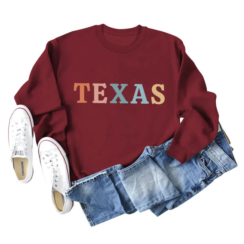 TEXAS Letter Printing Fashionable Autumn Winter Round Neck Long Sleeve Loose Oversize Sweater