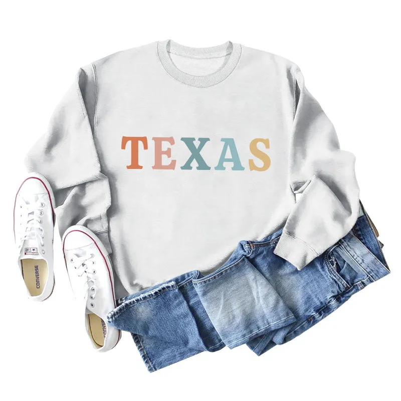 TEXAS Letter Printing Fashionable Autumn Winter Round Neck Long Sleeve Loose Oversize Sweater