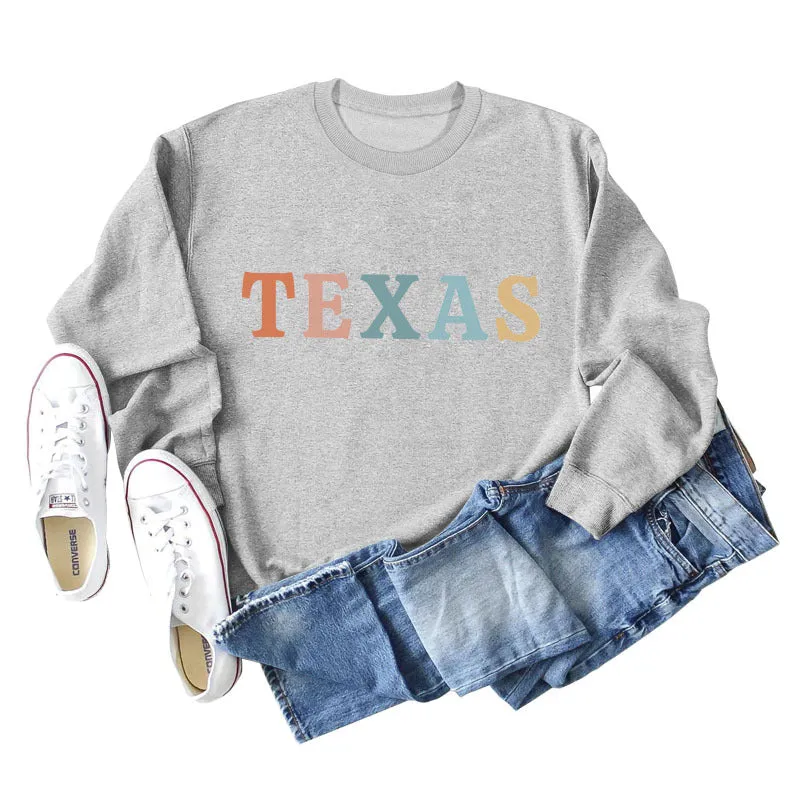 TEXAS Letter Printing Fashionable Autumn Winter Round Neck Long Sleeve Loose Oversize Sweater