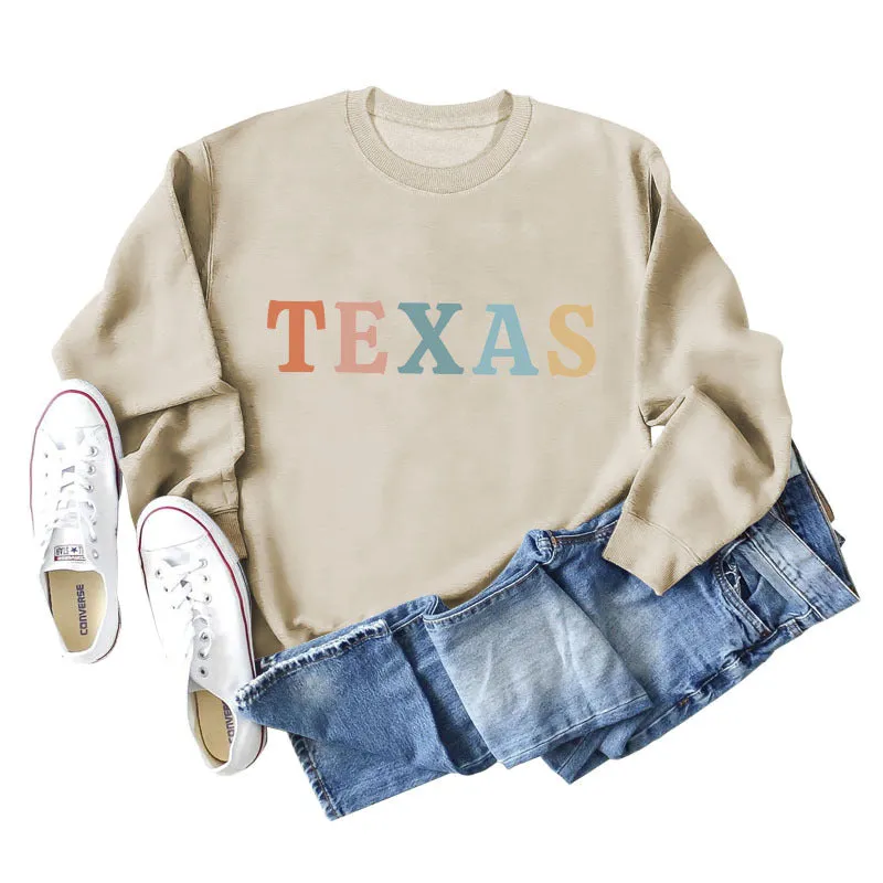 TEXAS Letter Printing Fashionable Autumn Winter Round Neck Long Sleeve Loose Oversize Sweater