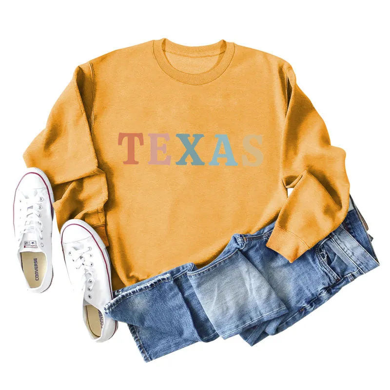 TEXAS Letter Printing Fashionable Autumn Winter Round Neck Long Sleeve Loose Oversize Sweater