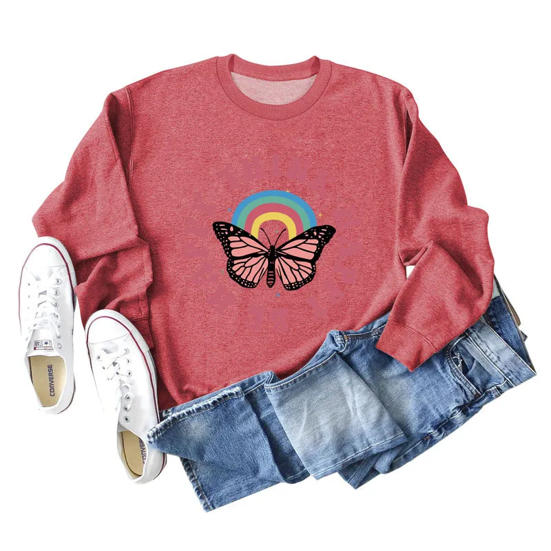 THINK HAPPY BE HAPPY BUTTERFLY MONOGRAM PRINT LONG-SLEEVED SWEATSHIRT