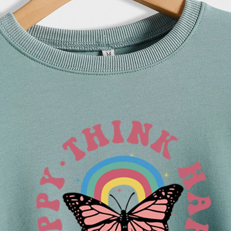THINK HAPPY BE HAPPY BUTTERFLY MONOGRAM PRINT LONG-SLEEVED SWEATSHIRT