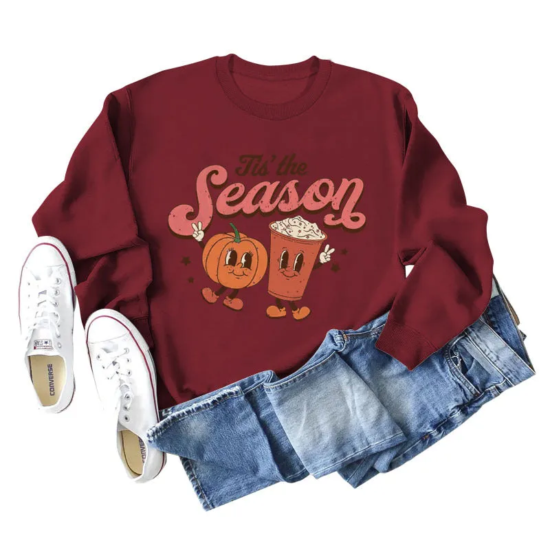 Tis' The Season Fashion Autumn and Winter Primer Letter Print Long Sleeve Sweater for Women