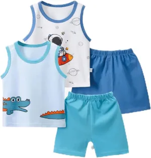 Toddler Baby Boy Summer Clothes Cute Dinosaur Tank Tops Shorts Outfits Lightweight Elastic Cotton Short Sets