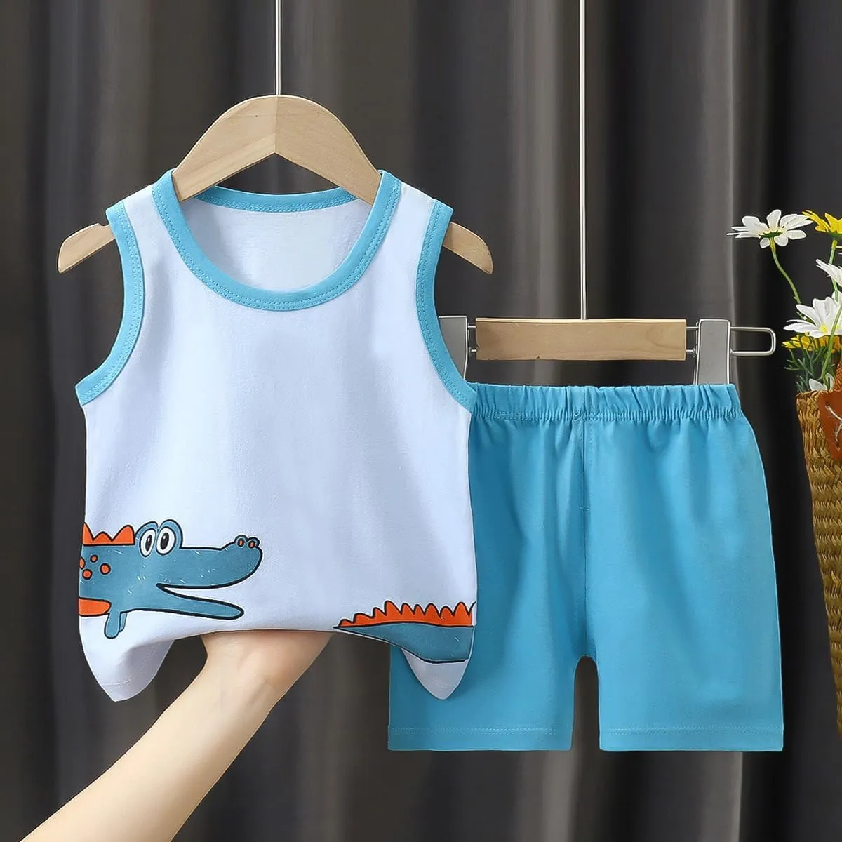 Toddler Baby Boy Summer Clothes Cute Dinosaur Tank Tops Shorts Outfits Lightweight Elastic Cotton Short Sets