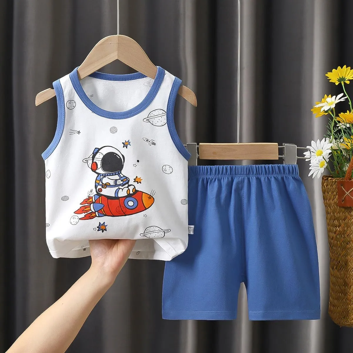 Toddler Baby Boy Summer Clothes Cute Dinosaur Tank Tops Shorts Outfits Lightweight Elastic Cotton Short Sets