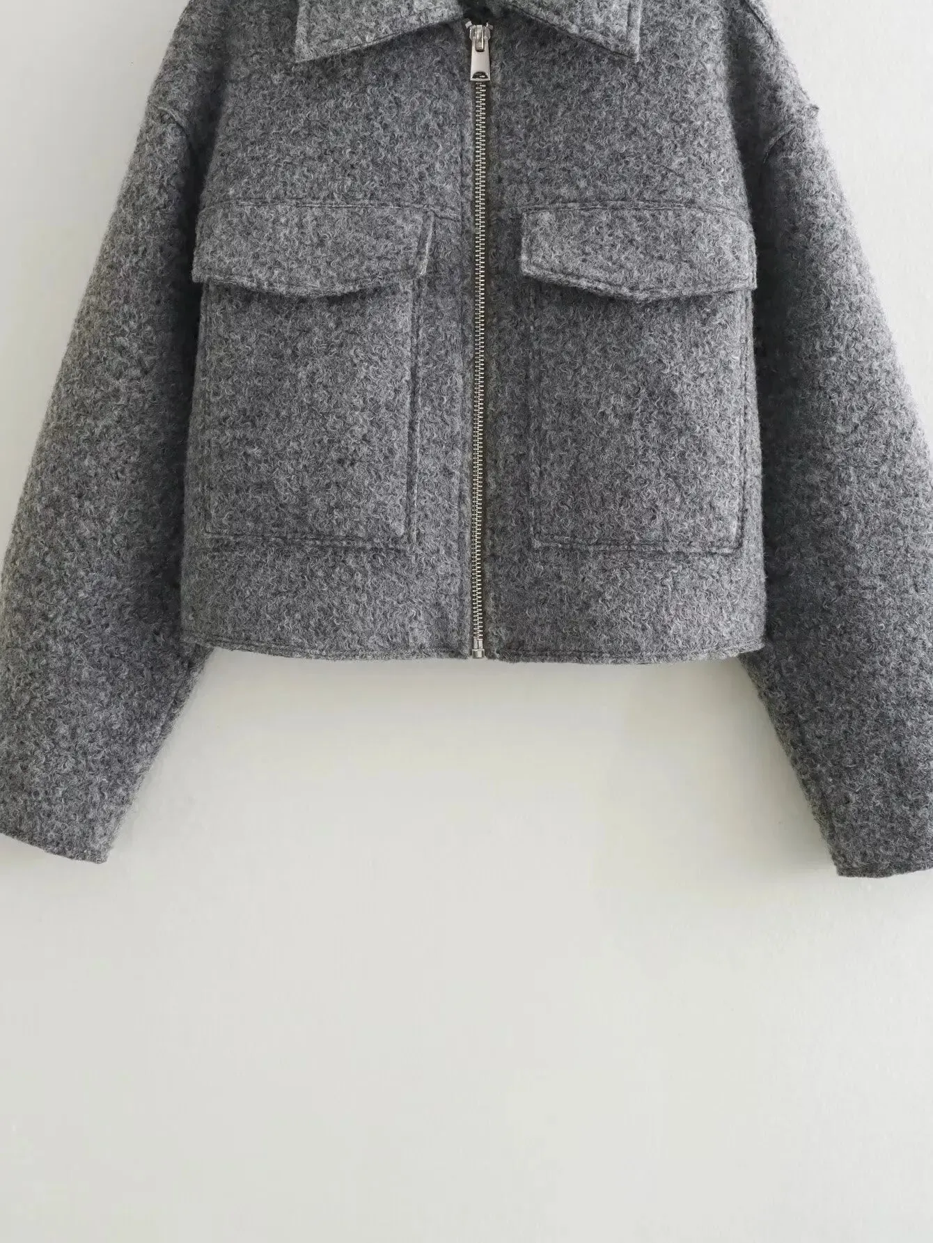 Tweed Cropped Zip-Up Jacket  Womens Streetwear for Autumn/Winter