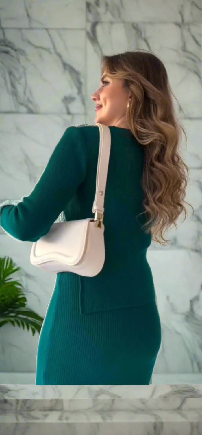Two-Piece Knit Set with Rhinestone Skirt"