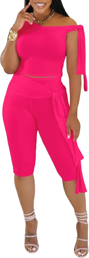 Two Piece Sets for Women Summer Outfits Off The Shoulder Tops Pants Sets Sexy Jumpsuits Vacation Outfits Matching Sets