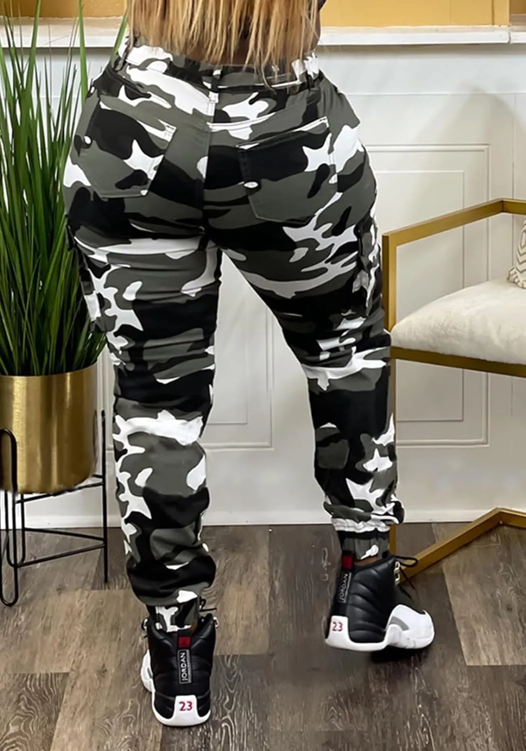 Vakkest Womens Camo Cargo Pants Army Fatigue Jogger Camouflage High Waist Trouser Clubwear Y2K Sweatpants with Belt