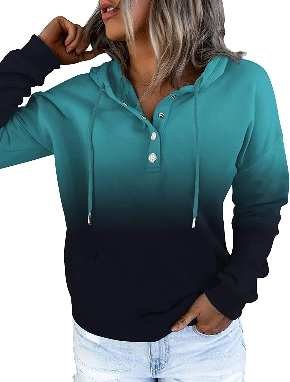 VIEACTIVEWEAR Hoodie for Women Tie Dye Sweatshirt Button Down Tops Casual Long Sleeve Oversize Pullover