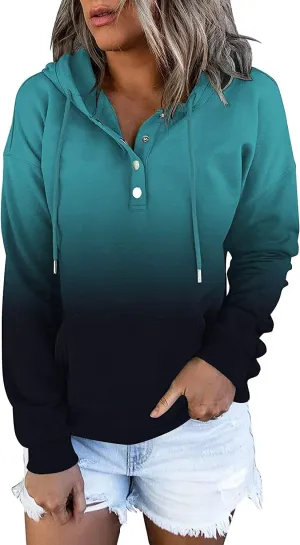 VIEACTIVEWEAR Hoodie for Women Tie Dye Sweatshirt Button Down Tops Casual Long Sleeve Oversize Pullover