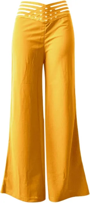 Wide Leg Pants for Women Hollow Belt High Waist Solid Color Loose Flowy Long Trousers Going Out Beach Vacation Pants