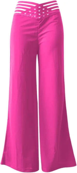Wide Leg Pants for Women Hollow Belt High Waist Solid Color Loose Flowy Long Trousers Going Out Beach Vacation Pants