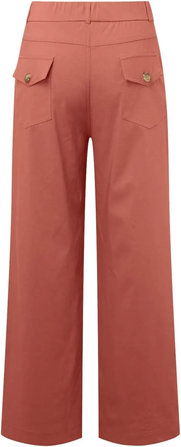 Wide Leg Pants for Women Winter ightweight Hiking Pants with Pockets Solid Color Elastic Waist