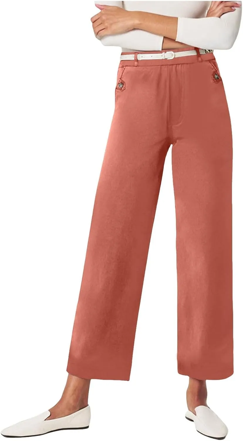 Wide Leg Pants for Women Winter ightweight Hiking Pants with Pockets Solid Color Elastic Waist