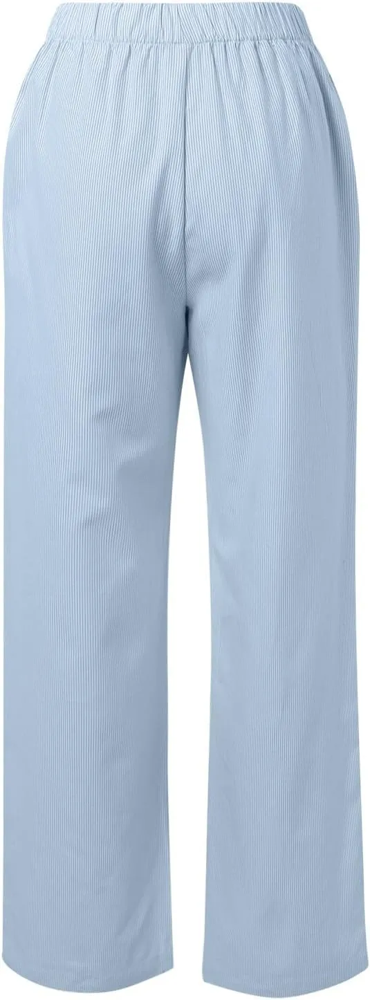 Wide Leg Pants for Women Winter Slim Business Palazzo with Pockets High Waisted Elastic Waist