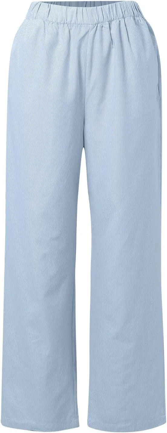 Wide Leg Pants for Women Winter Slim Business Palazzo with Pockets High Waisted Elastic Waist
