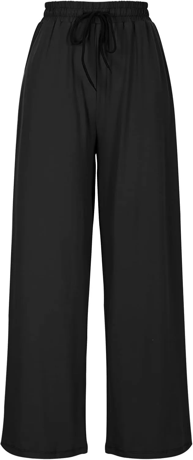 Wide Leg Workout Pants for Women Plus Size Elastic Waist Lounge Sweatpants Straight Drawstring Trousers Baggy Jogger