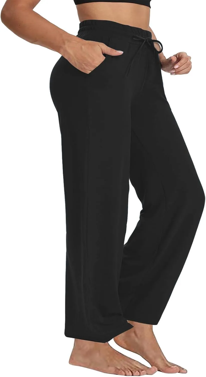 Wide Leg Workout Pants for Women Plus Size Elastic Waist Lounge Sweatpants Straight Drawstring Trousers Baggy Jogger