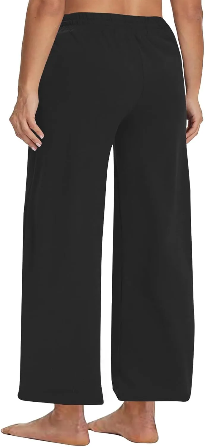 Wide Leg Workout Pants for Women Plus Size Elastic Waist Lounge Sweatpants Straight Drawstring Trousers Baggy Jogger