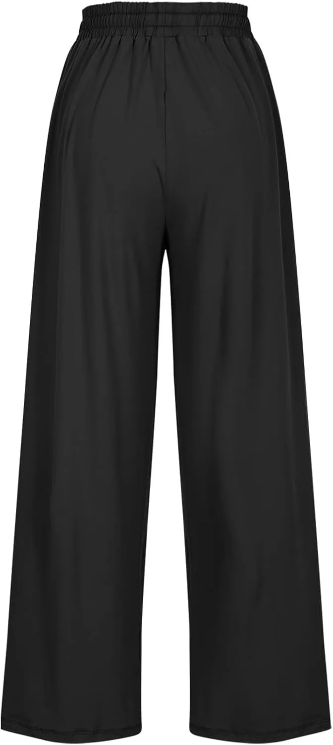 Wide Leg Workout Pants for Women Plus Size Elastic Waist Lounge Sweatpants Straight Drawstring Trousers Baggy Jogger