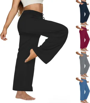 Wide Leg Workout Pants for Women Plus Size Elastic Waist Lounge Sweatpants Straight Drawstring Trousers Baggy Jogger
