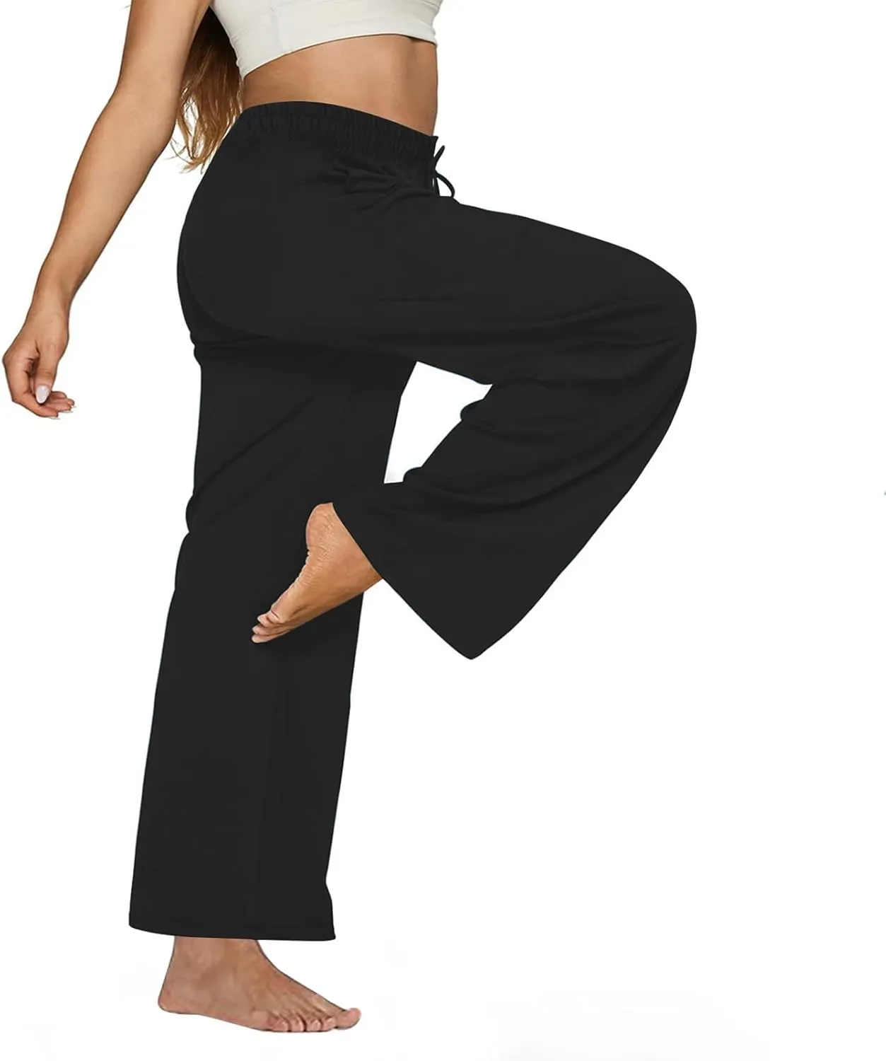 Wide Leg Workout Pants for Women Plus Size Elastic Waist Lounge Sweatpants Straight Drawstring Trousers Baggy Jogger