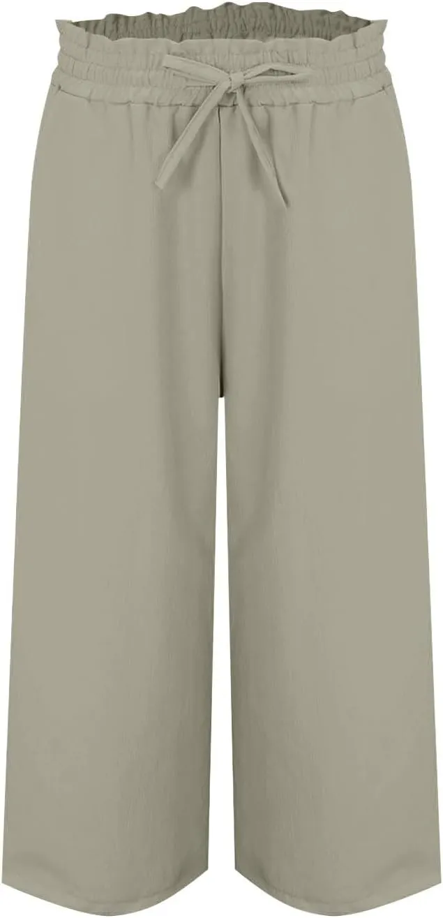 Women Cotton Linen Summer Boho Palazzo Pants Elastic Waist Bootcut Loose Fit Pant Trousers Business Work
