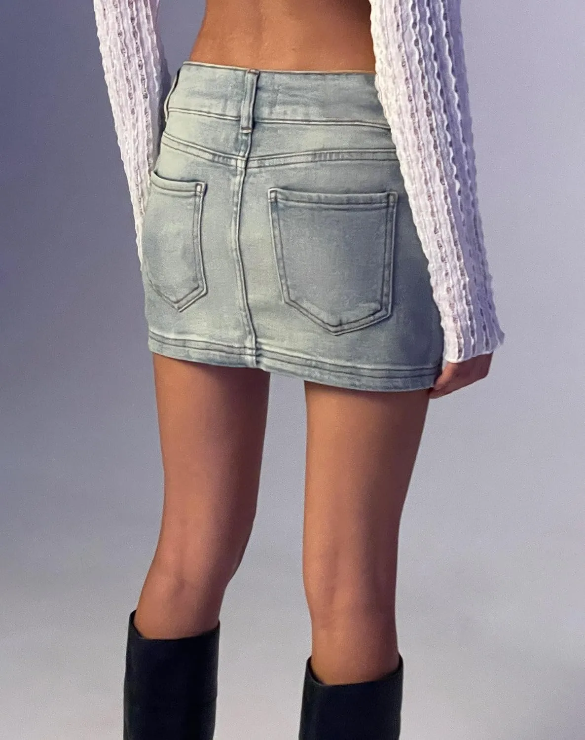 Women Denim Skirt Low Waist Zipper Button Mini Jean Skirts Summer Casual Stretch Skort