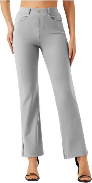 Women High Waist Work Pants Office Yoga Dress Pants Business Casual Outfits Elastic Waist Straight Leg Pocket Trouser
