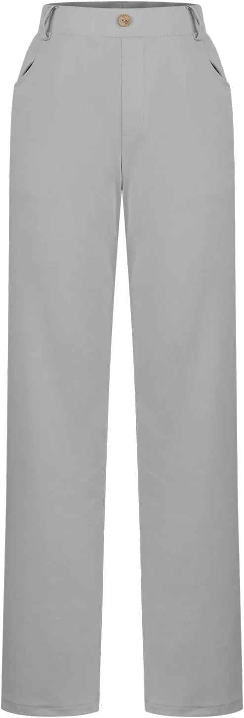 Women High Waist Work Pants Office Yoga Dress Pants Business Casual Outfits Elastic Waist Straight Leg Pocket Trouser