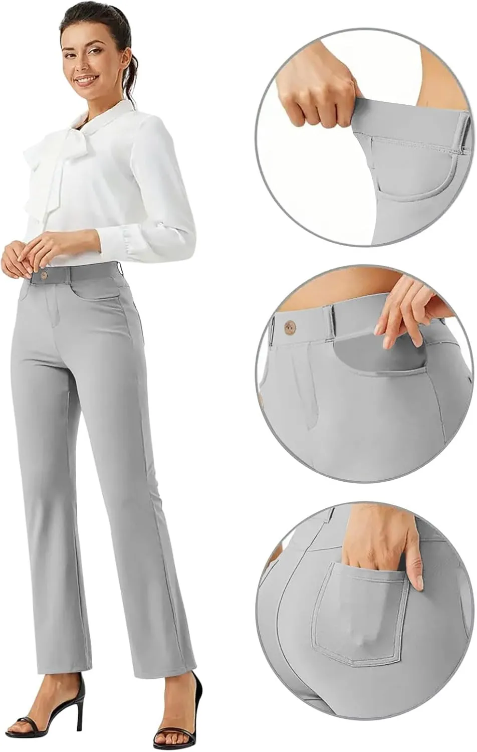 Women High Waist Work Pants Office Yoga Dress Pants Business Casual Outfits Elastic Waist Straight Leg Pocket Trouser