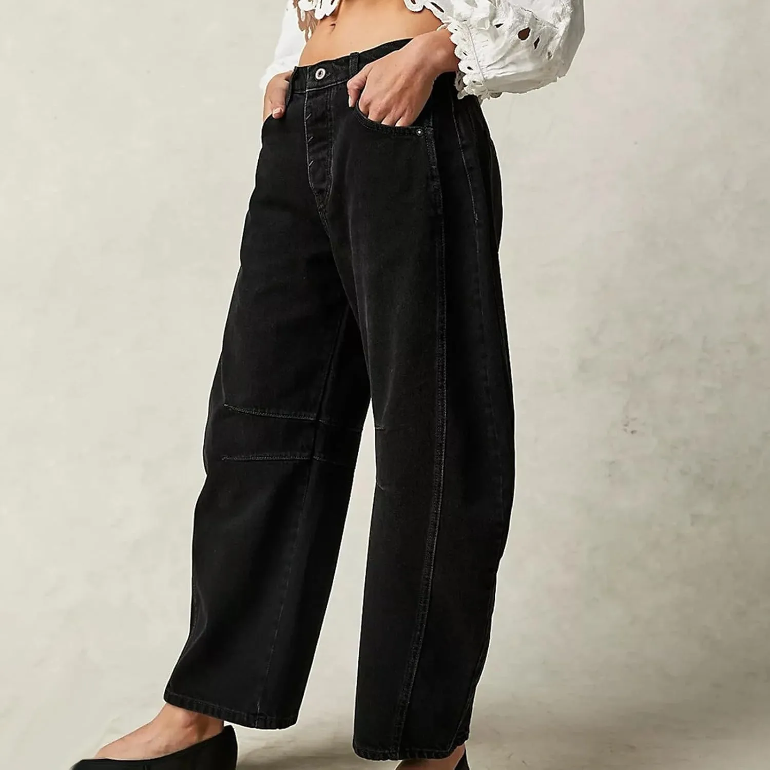 Women Linen Blend Summer Split Flowy Pants High Waist Wide Leg Slim Fit Trousers Work Business